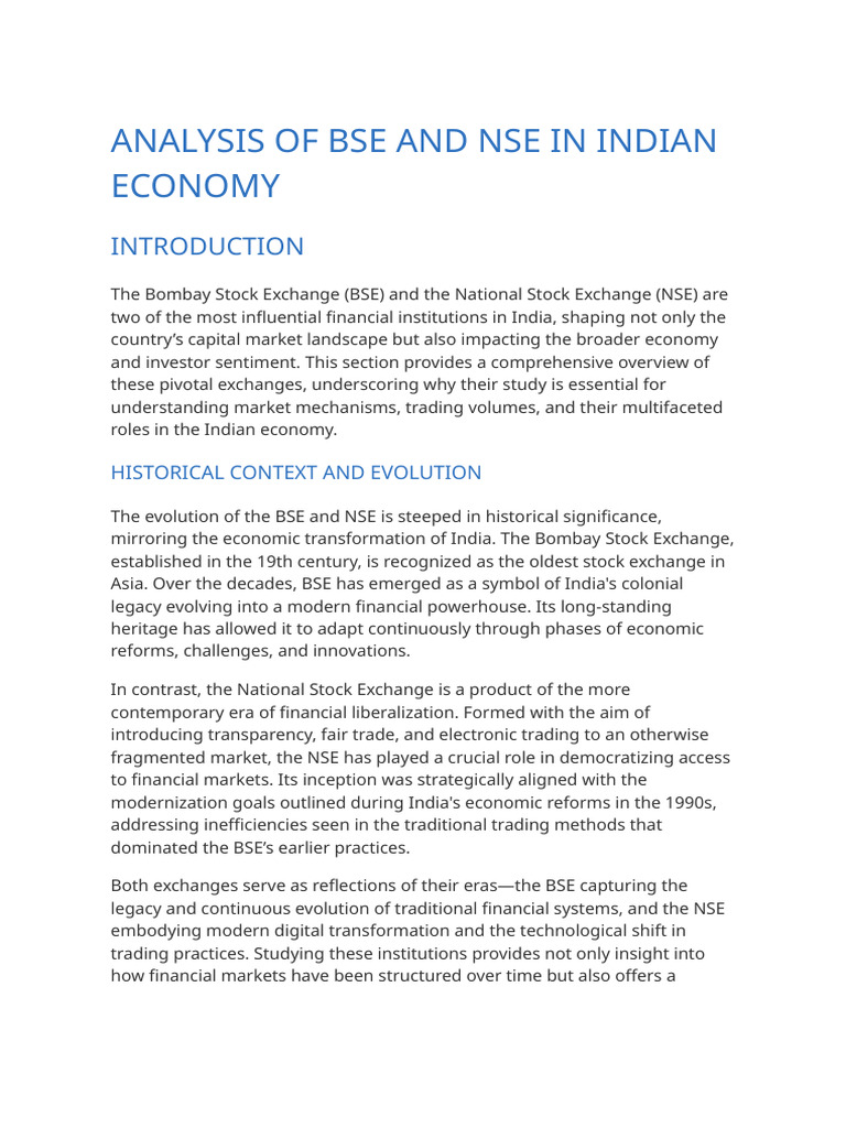 BSE and NSE: Impact on India's Economy | PDF | Market (Economics ...