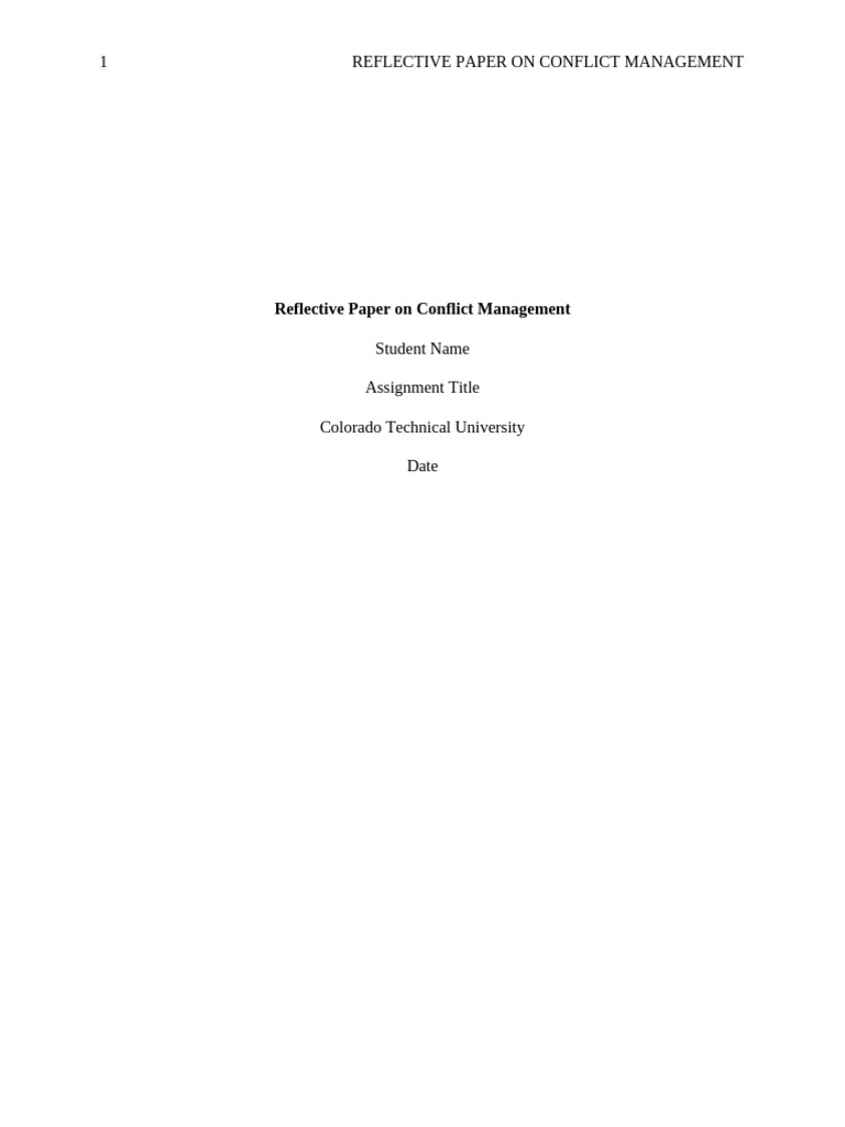 Conflict Management Reflection Paper | PDF | Communication | Conflict ...