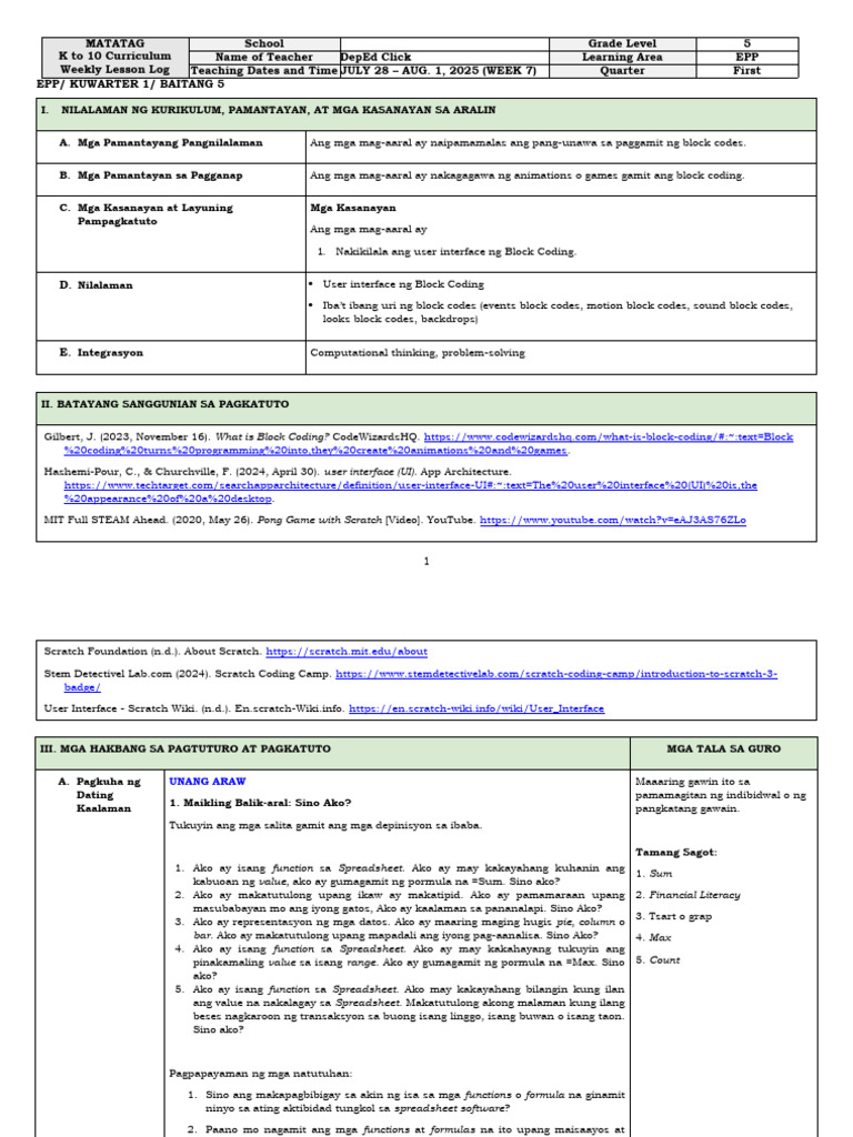 Epp 5 - DLL - Q1 - W7 | PDF