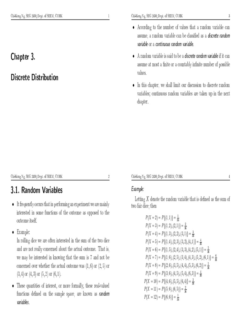 Lecture Notes 3 Part 1 (SEG2430B) | PDF | Probability Distribution ...