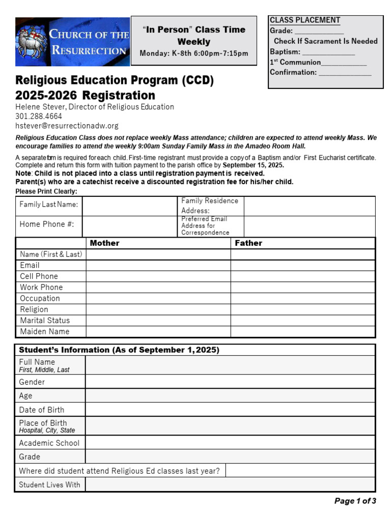 CCD Registration Form 2025-2026 | PDF | Confirmation | Eucharist