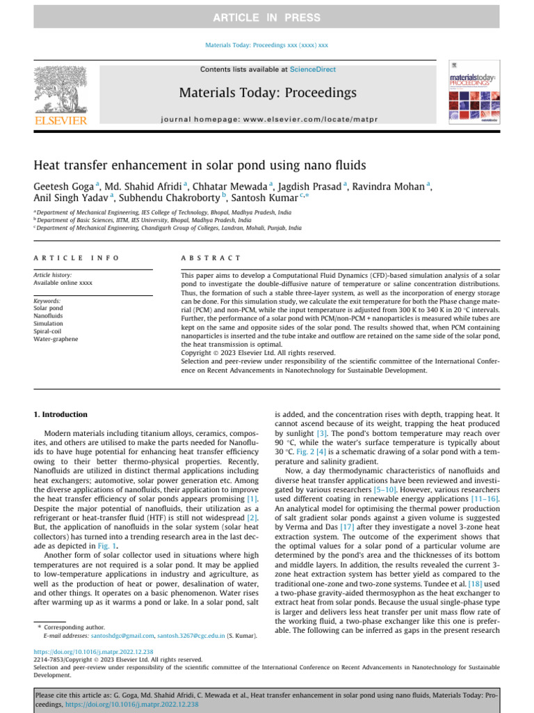 Heat Transfer Enhancement in Solar Pond Using Nano Fluids | PDF | Heat ...