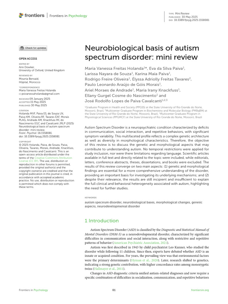 Neurobiological Basis of Autism Spectrum Disorder: Mini Review | PDF ...