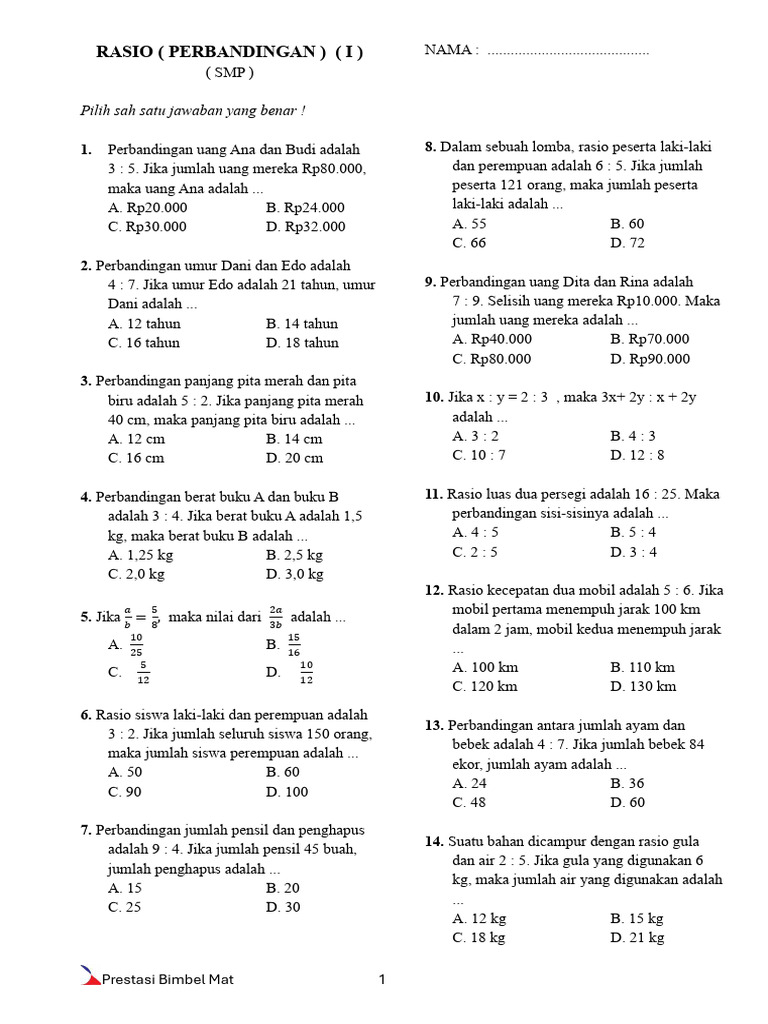 Soal Perbandingan dan Rasio Matematika | PDF