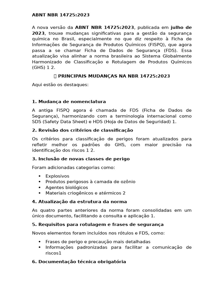 A Nova Versão Da ABNT NBR 14725 | PDF