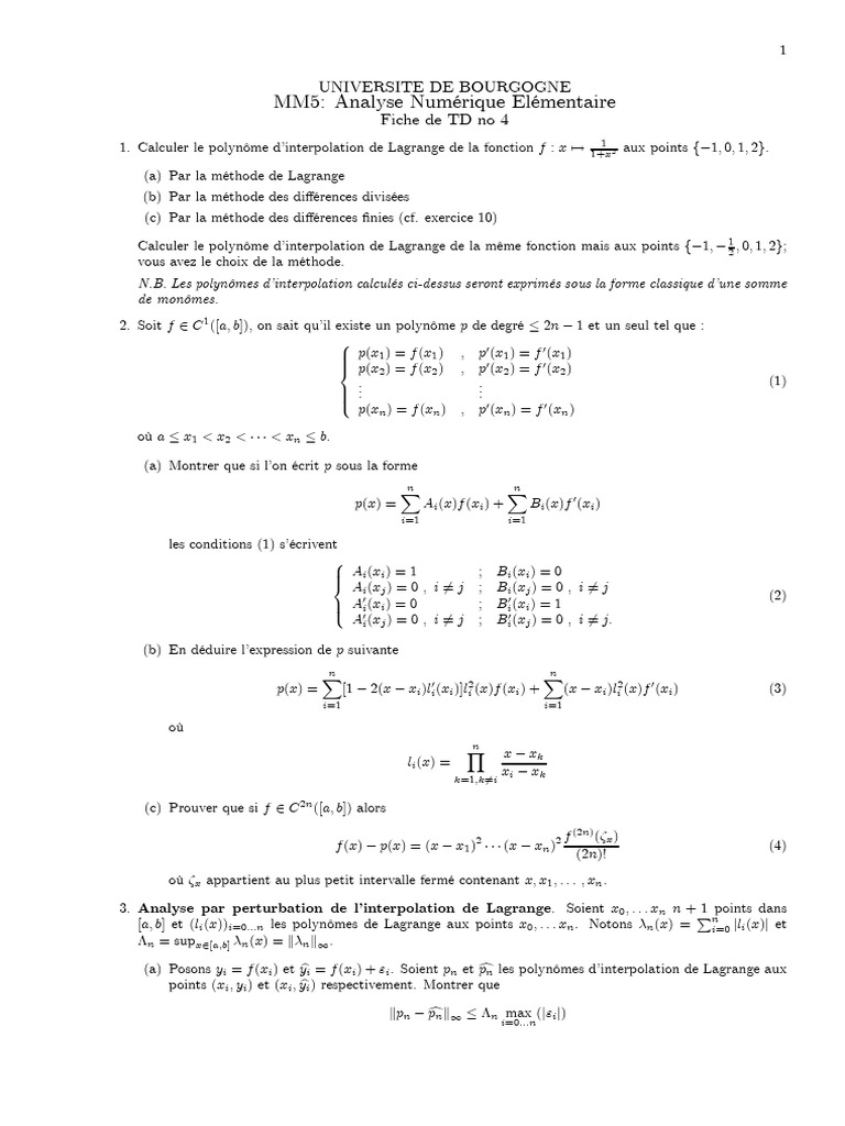 Interpolation de Lagrange et Analyse Numérique | PDF | Objets ...