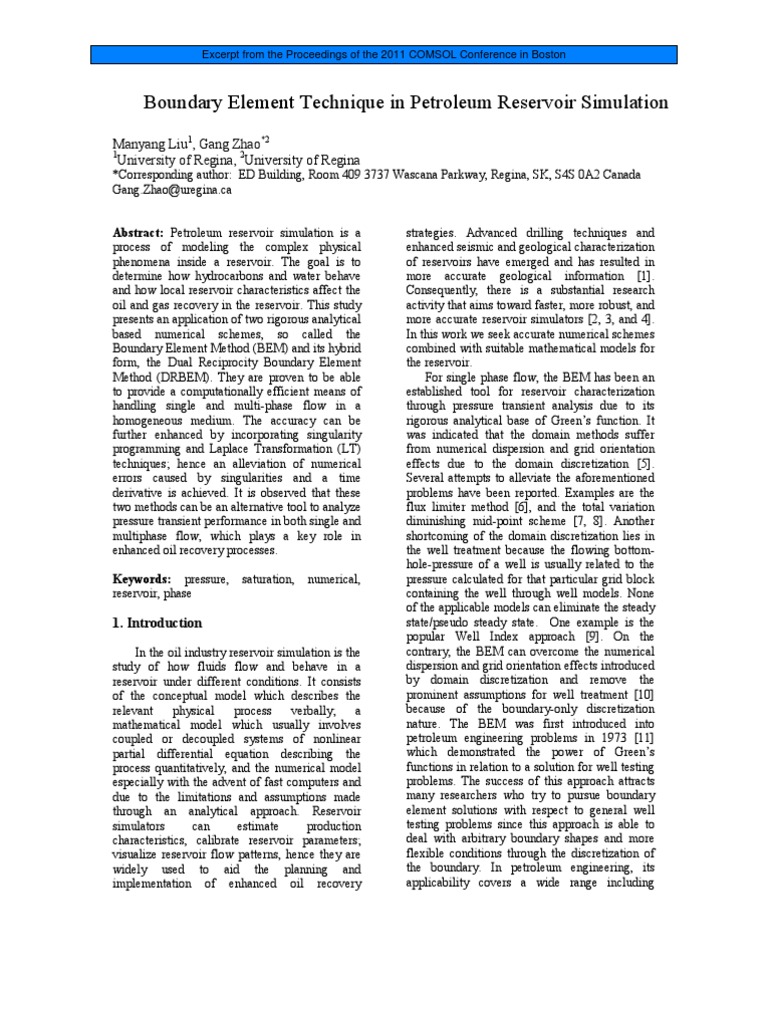 Boundary Element Technique in Petroleum Reservoir Simulation | PDF ...