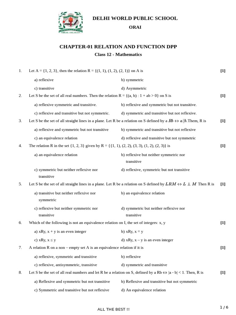 Class 12 Mathematics: Relations & Functions | PDF | Mathematical Logic ...