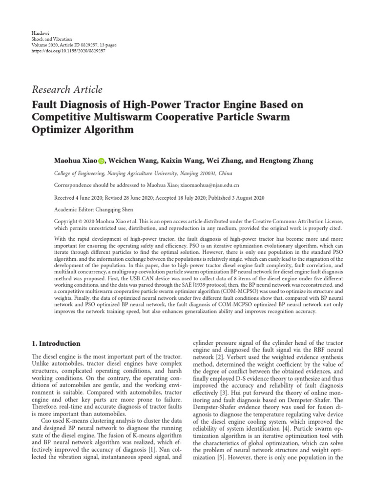 Fault Diagnosis of High-Power Tractor Engine Based | PDF