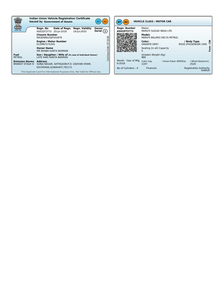 Assam Vehicle Registration Details | PDF | Land Vehicles | Private ...