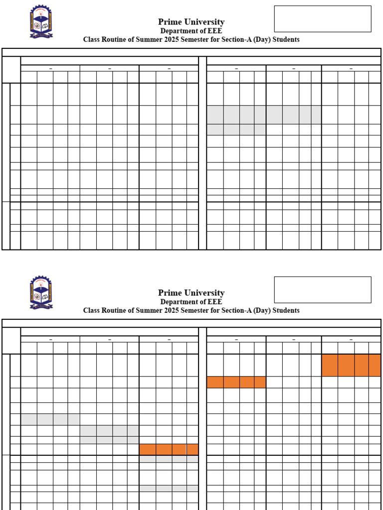 2025.08.21PU EEE SUMMER 2025 Section A Day Batches Class Routine | PDF