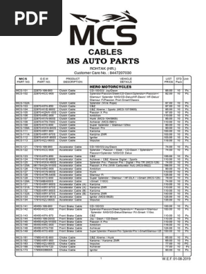 Ms Auto Parts: Cables | PDF | Private Transport | Vehicles