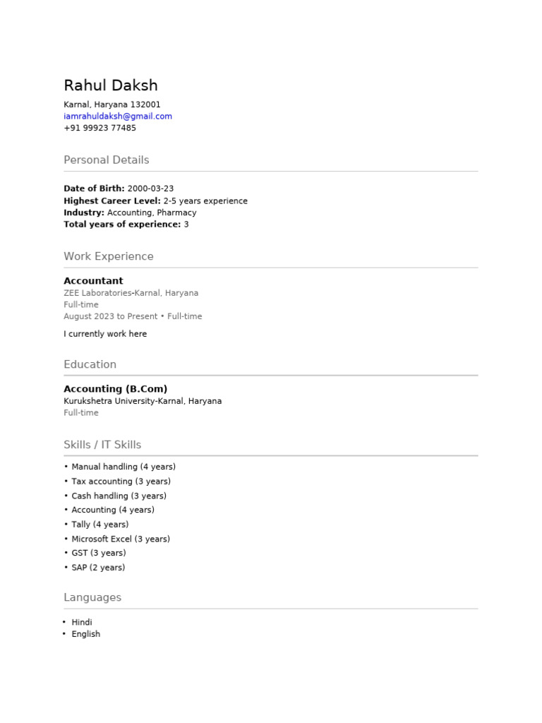 Rahul Daksh: Personal Details | PDF