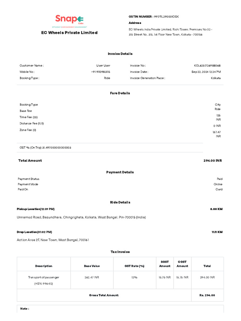 Rideinvoice KOL6251726988068 | PDF | Payments
