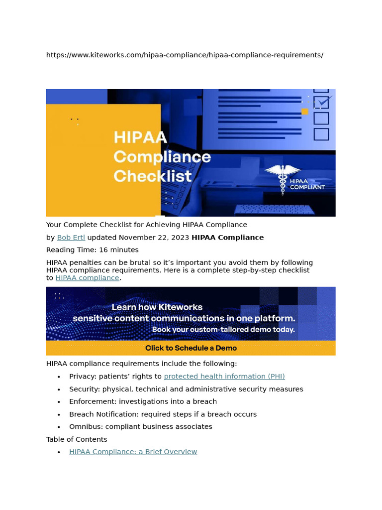 Complete HIPAA Compliance Checklist | PDF | Health Insurance ...