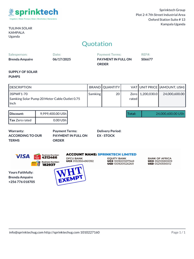 Solar Pump Quotation from Tulima Solar | PDF