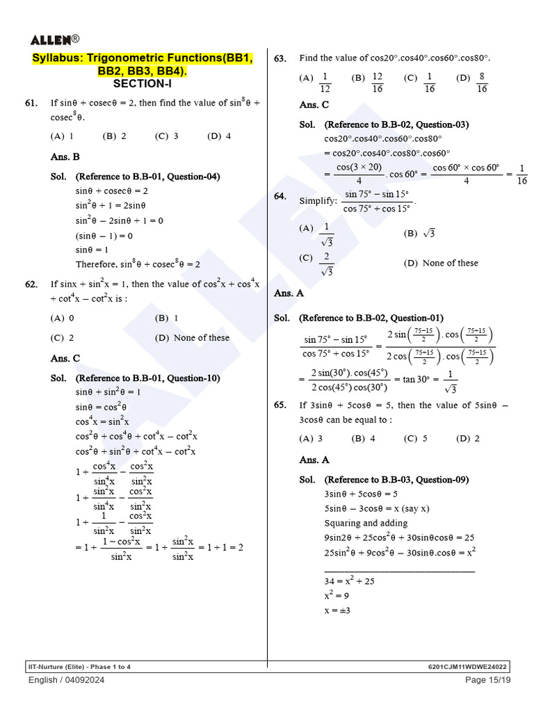Trigonometric Function Syllabus Overview | PDF | Trigonometric ...