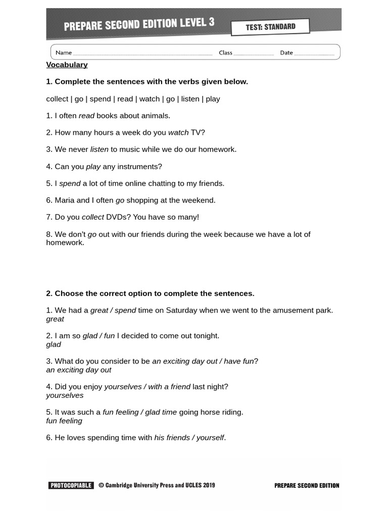 Vocabulary and Grammar Practice Guide | PDF | Linguistics