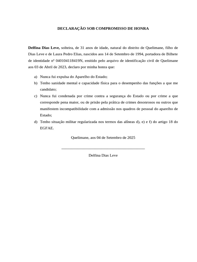 Declaração de Compromisso de Honra | PDF