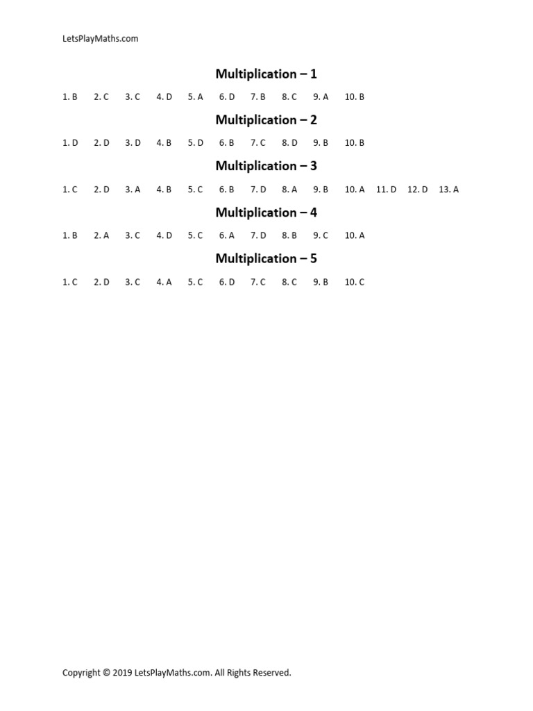 Multiplication Practice Answers | PDF