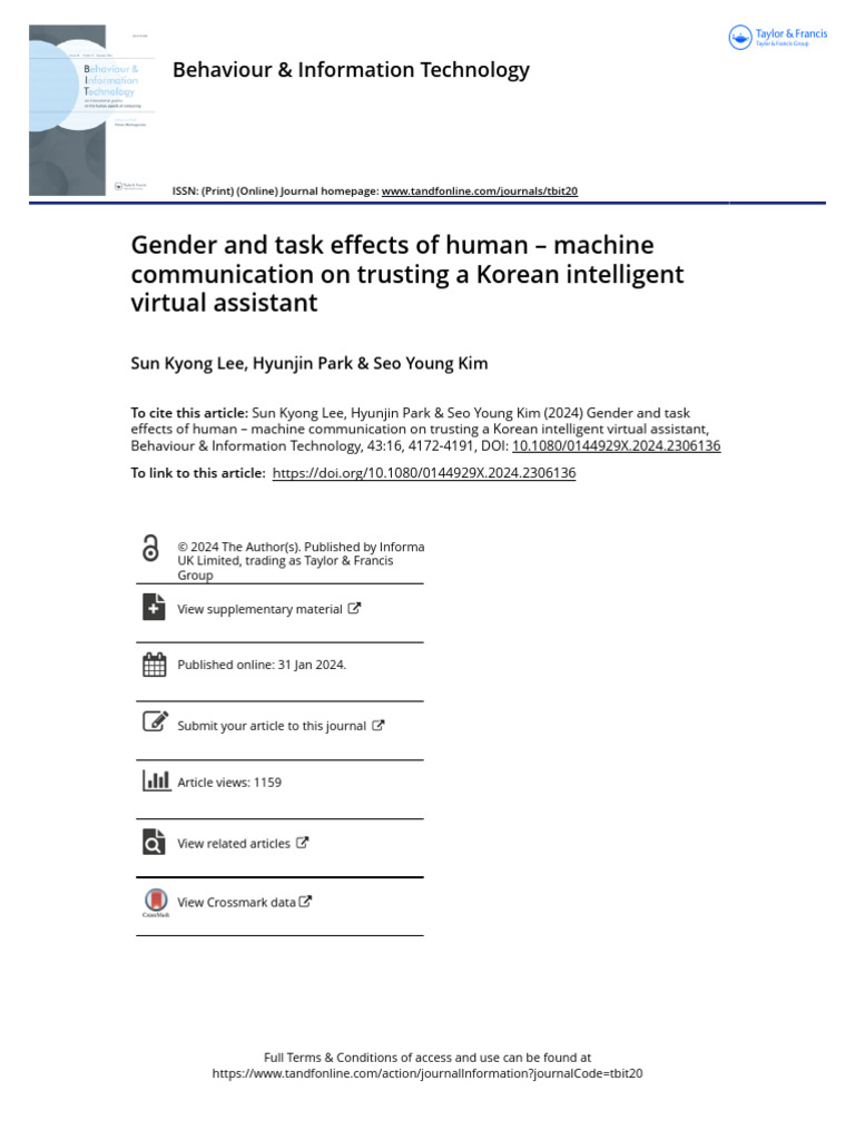 Gender and Task Effects of Human Machine Communication On Trusting A ...