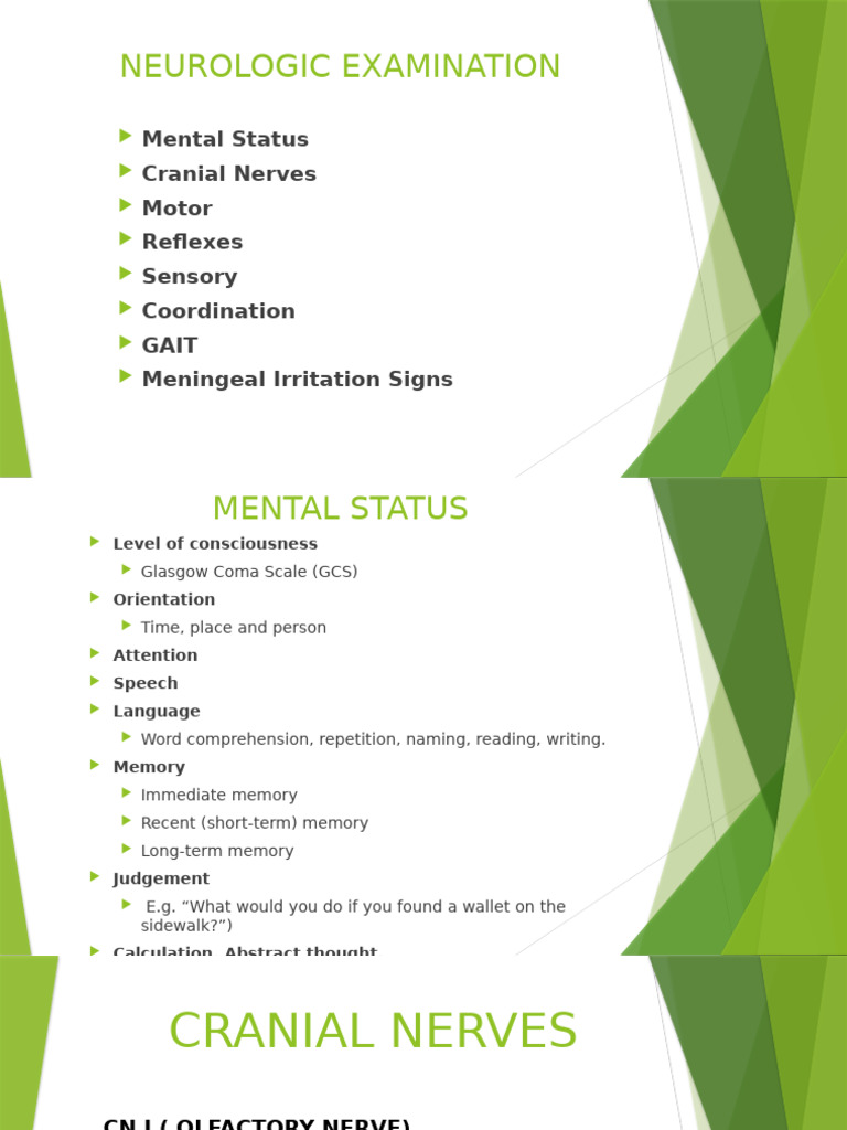Comprehensive Neurologic Examination Guide | PDF | Anatomical Terms Of ...
