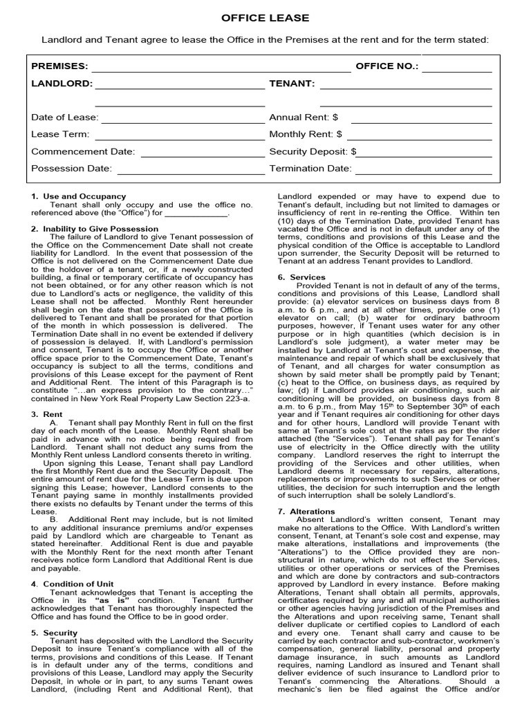 Office Lease Agreement Template | PDF | Leasehold Estate | Lease