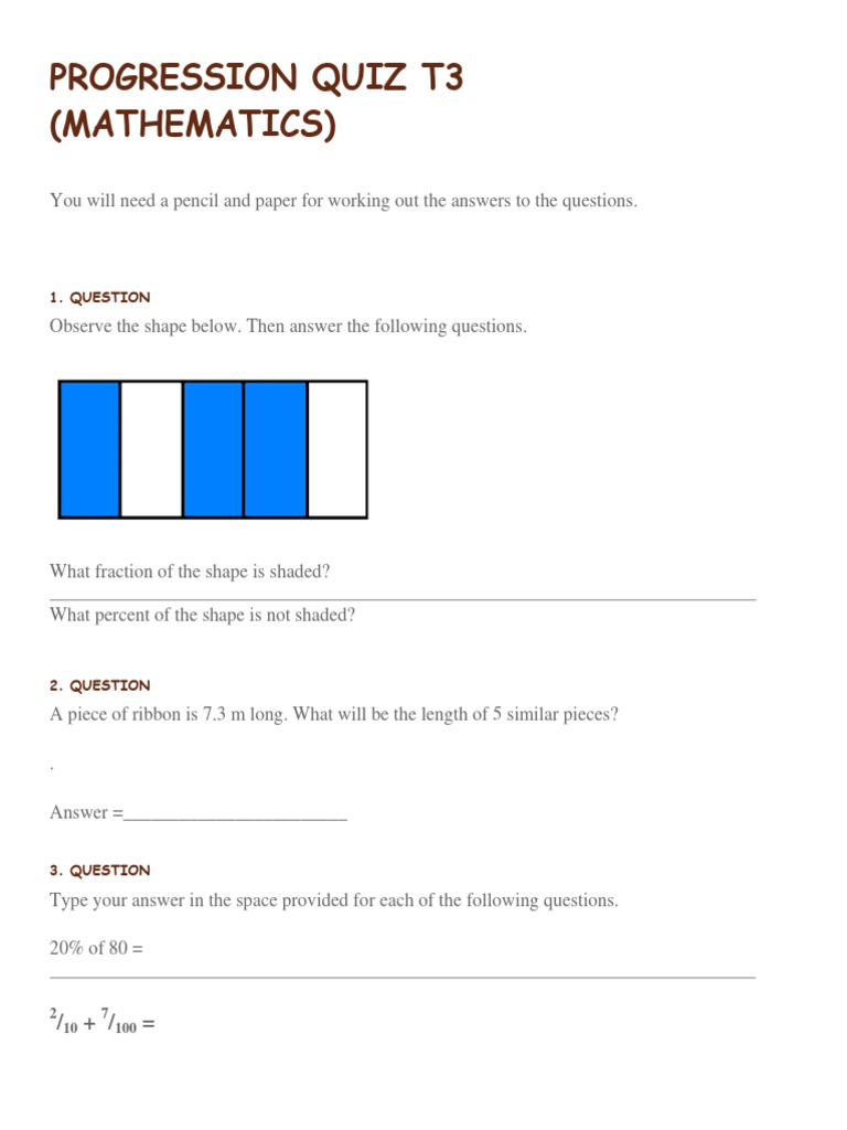 Mathematics Progression Quiz T3 | PDF