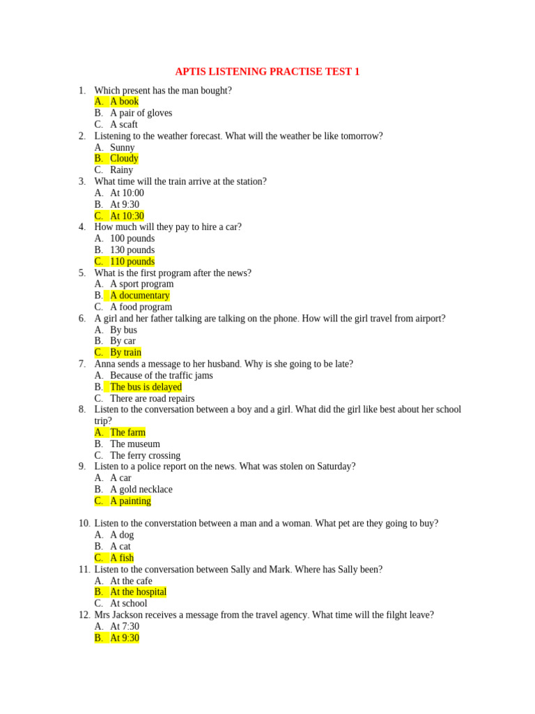 Aptis Listening Practice Test 1 | PDF