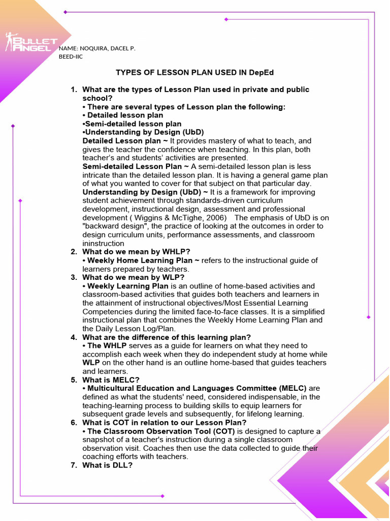 Types of Lesson Plans in DepEd | PDF | Lesson Plan | Teachers