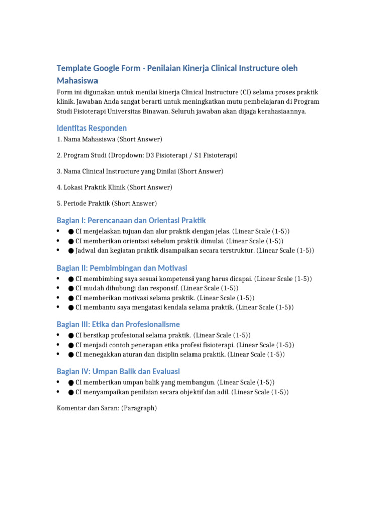 Penilaian Kinerja Clinical Instructure Fisioterapi | PDF