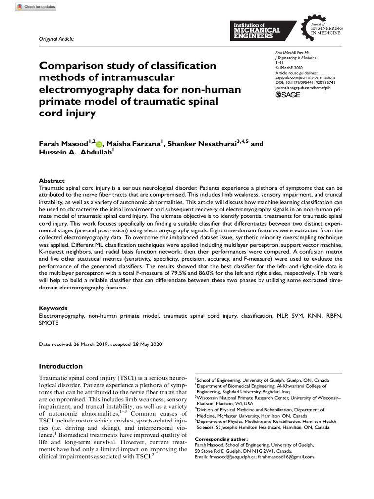 EMG Classification for Spinal Injury Recovery | PDF | Sensitivity And ...