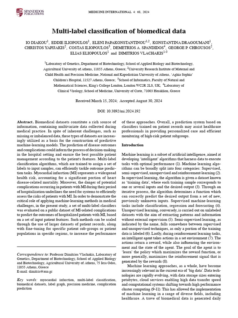 146-Multi Label Classification of Biomedical Data | PDF | Statistical ...