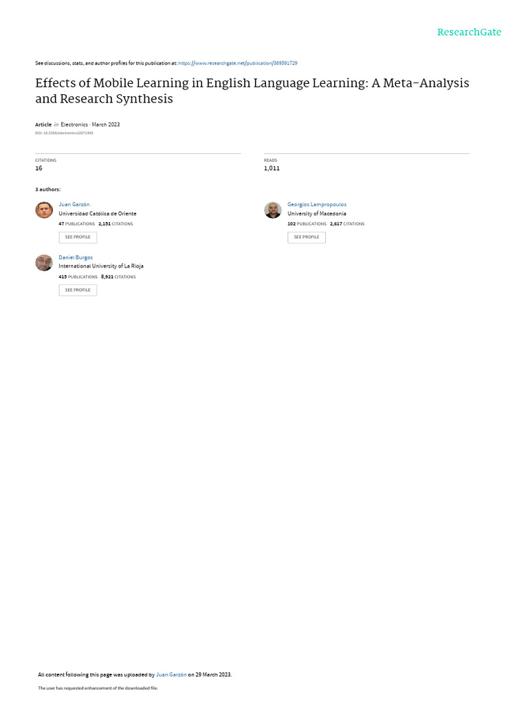 Mobile Learning's Impact on English Learning | PDF | Effect Size | Meta ...