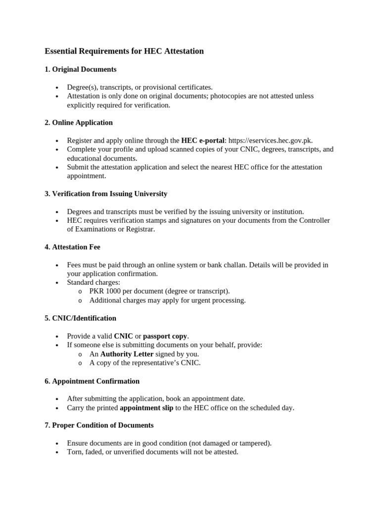 HEC Attestation Requirements Guide | PDF