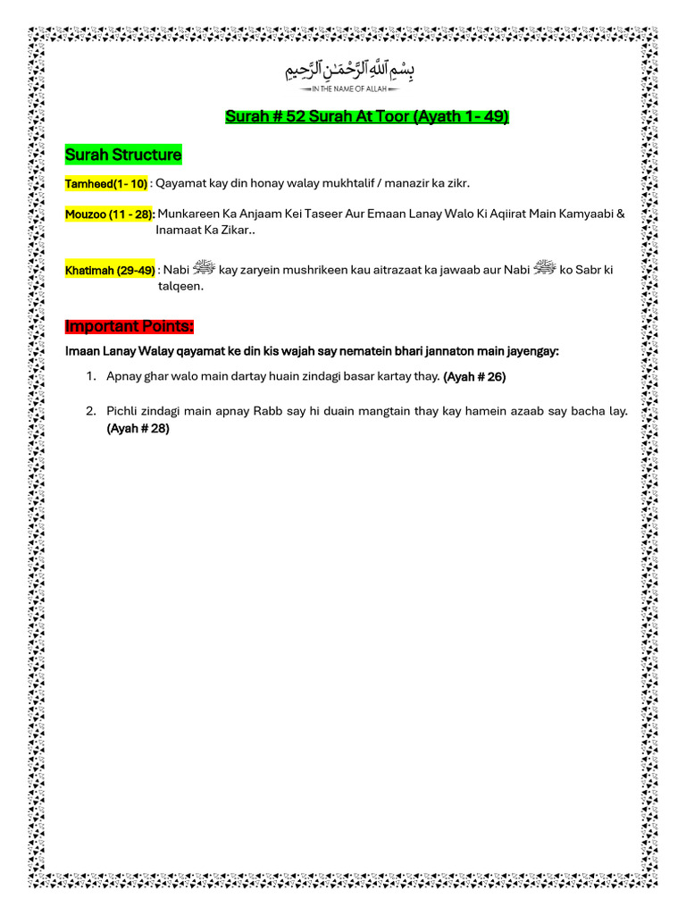 Surah At Toor Overview and Insights | PDF