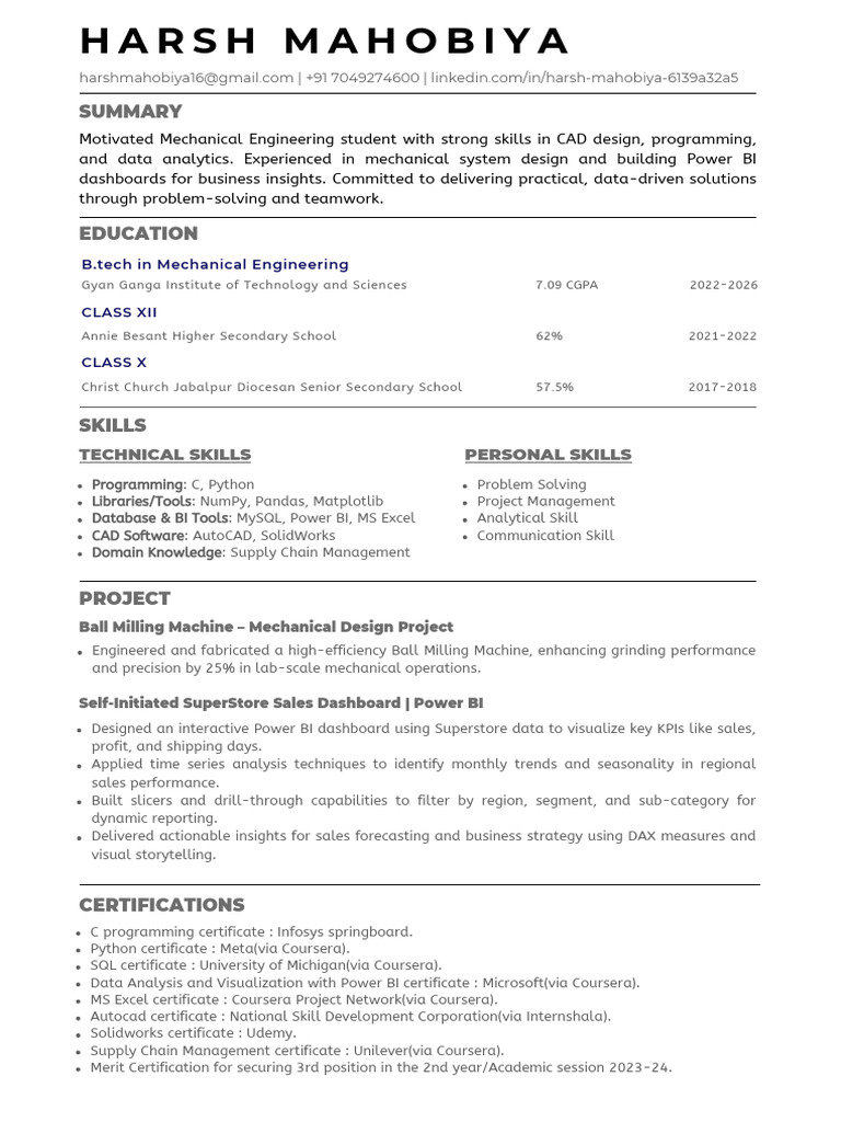 Mechanical Engineering Student Profile | PDF | Information Technology ...