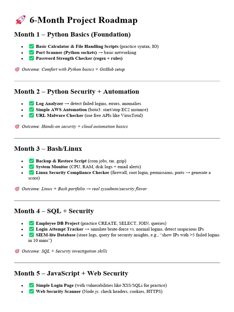 6-Month Python Security Project Plan | PDF | Computer Science | Cyberspace