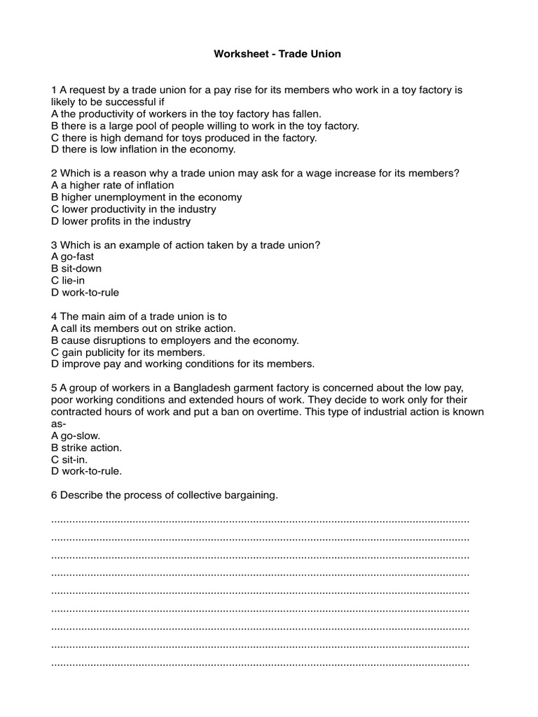 Trade Union Worksheet for Members | PDF | Trade Union | Strike Action