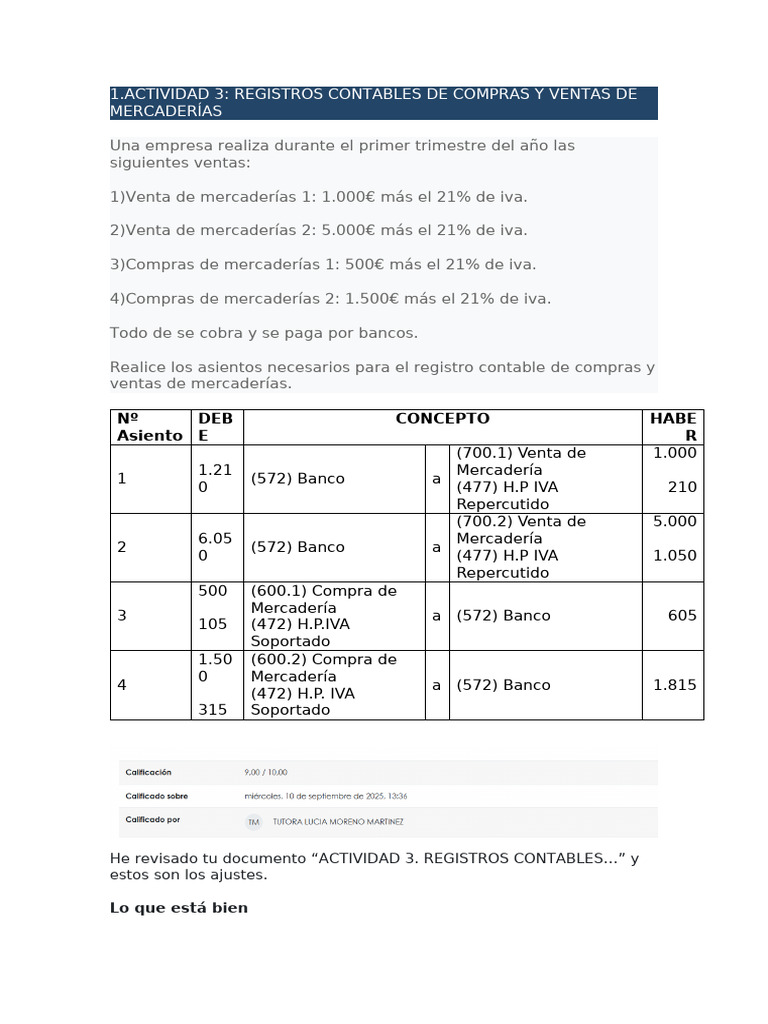 Actividad 3. Registros Contables de Compras y Ventas de Mercaderías | PDF