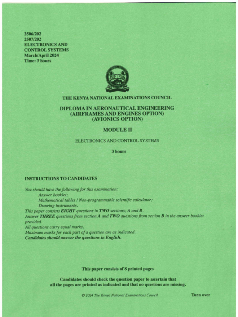 Electronics and Control Systems - Mod II - April 2024 | PDF