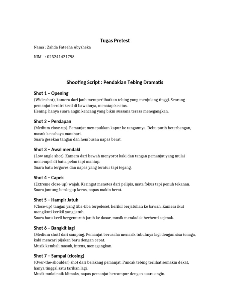 Shooting Script Pendakian Tebing (1) 2 | PDF