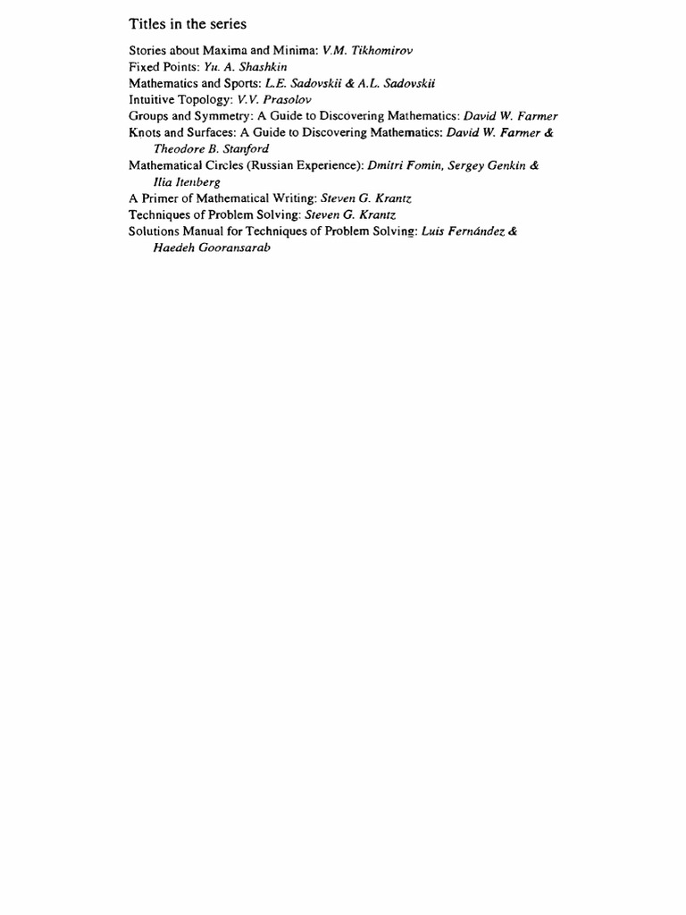 Mathematical Circles Russian Experience Dmitri Fomin Sergey Genkin