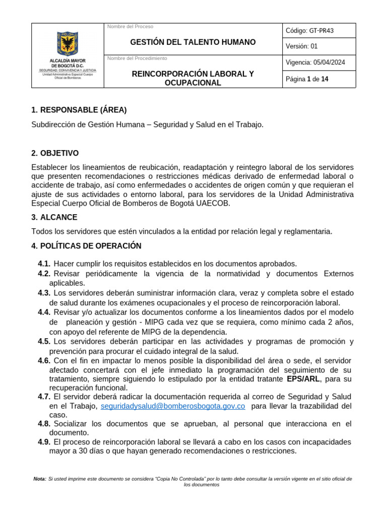 Reincorporación Laboral y Ocupacional | PDF | Seguridad y salud ...