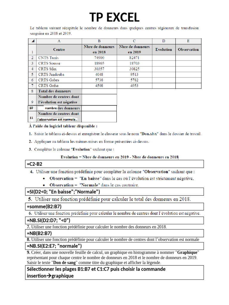 TP Excel : Fonctions et Graphiques | PDF