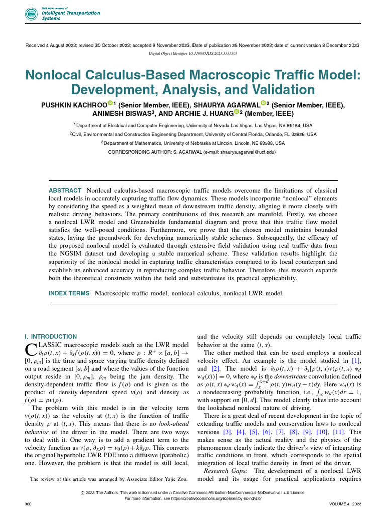 Nonlocal Traffic Model Development | PDF | Partial Differential ...