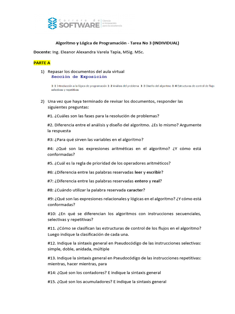 Tarea 3 - Algoritmo y Lógica de Programación 1-7 | PDF | Algoritmos ...