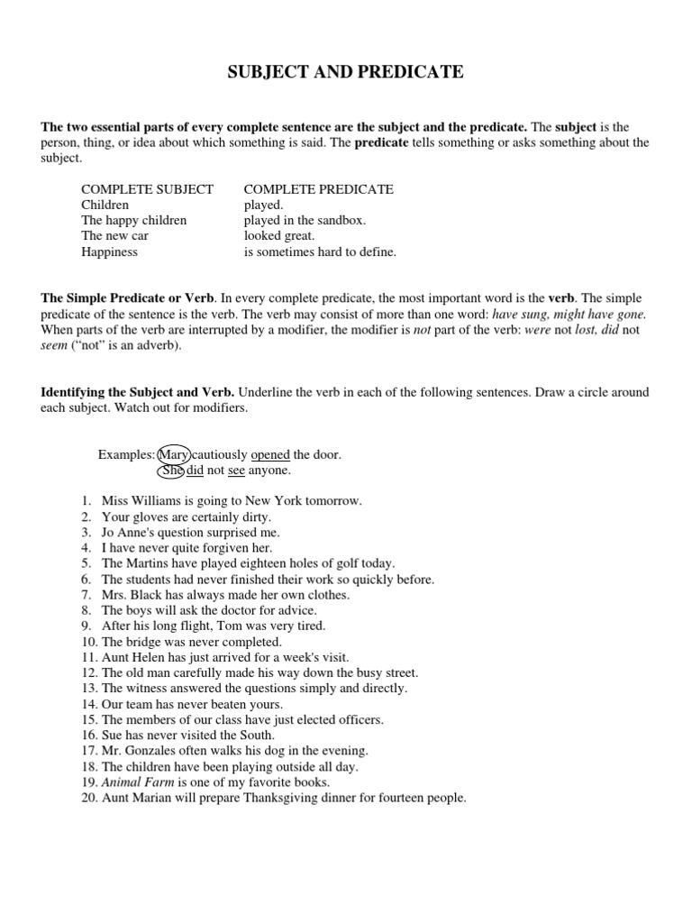 Subject and Predicate | PDF | Subject (Grammar) | Predicate (Grammar)