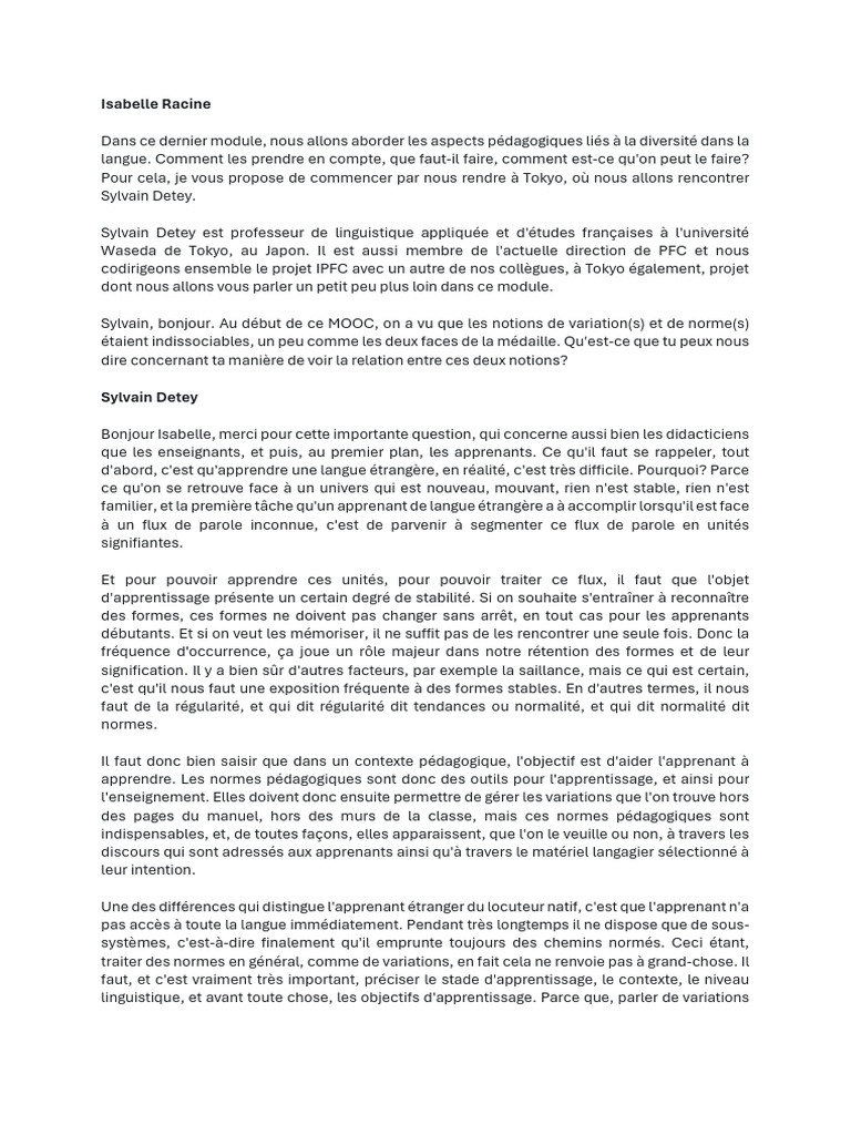 Normes et variations en enseignement du français | PDF | Apprentissage ...