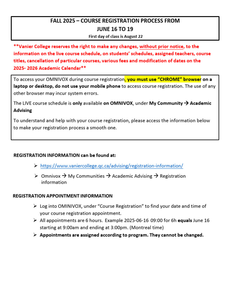 IMPORTANT Fall 2025 Registration Information | PDF | Computing